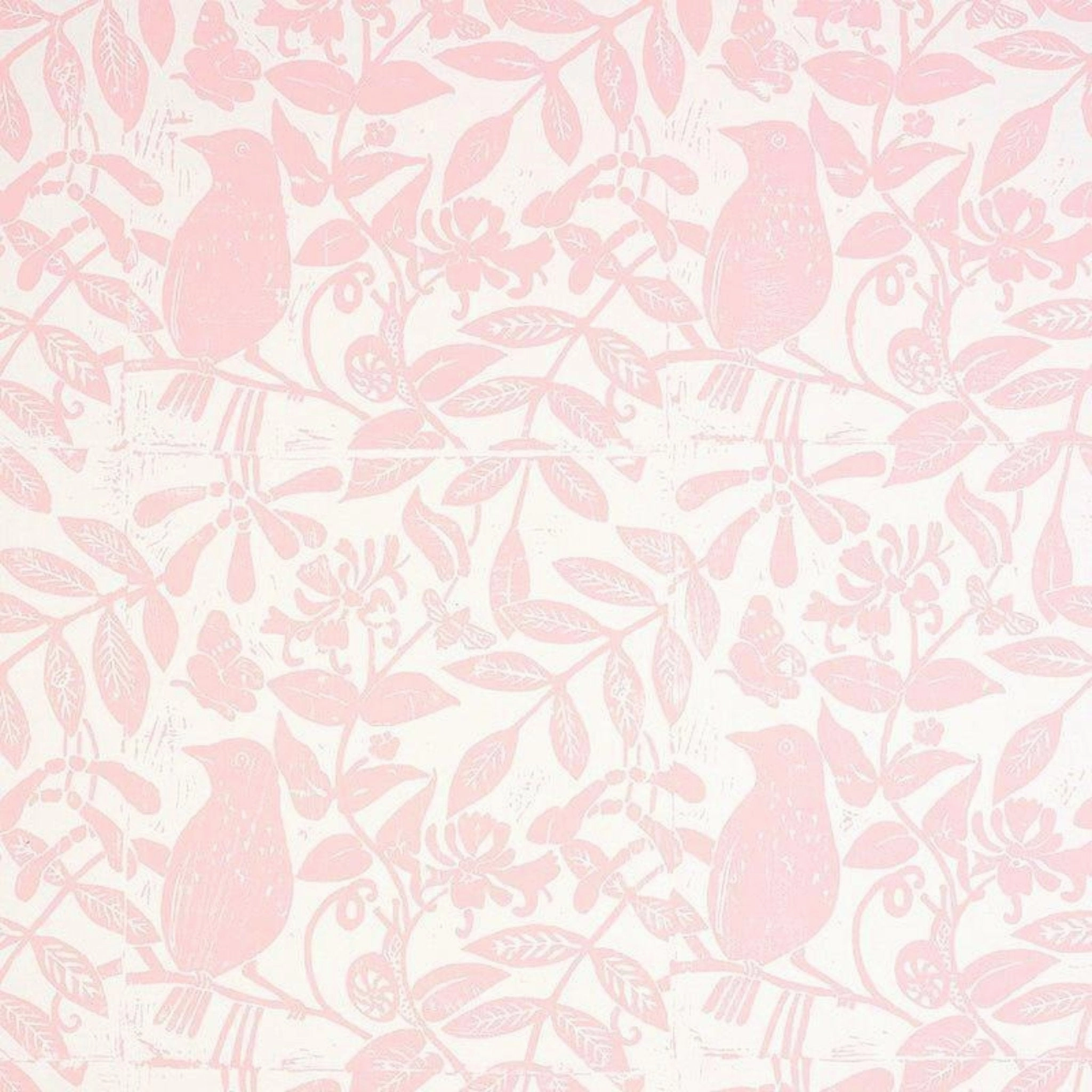 Bird & Bee Wallpaper in Pink paper wall covering