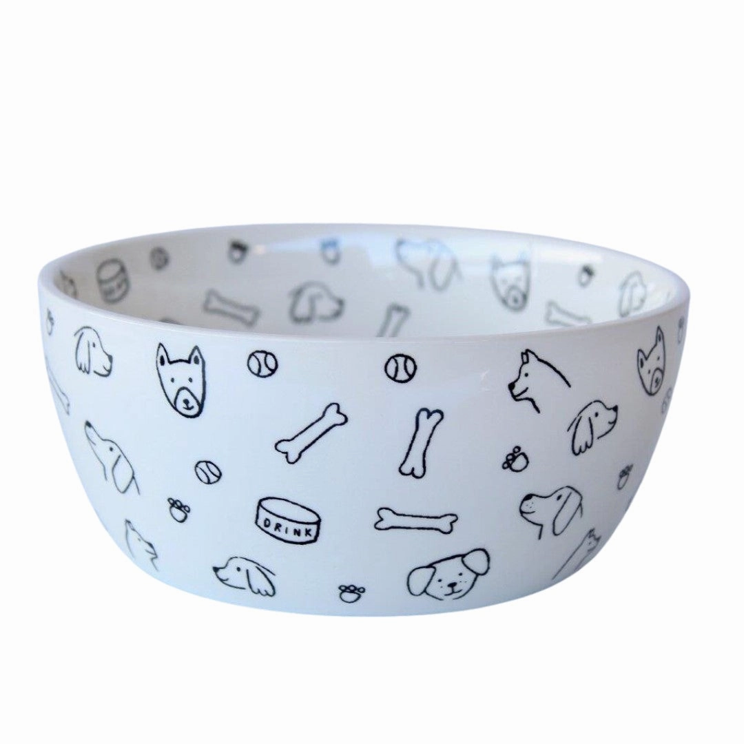 Black and white porcelain dog bowl