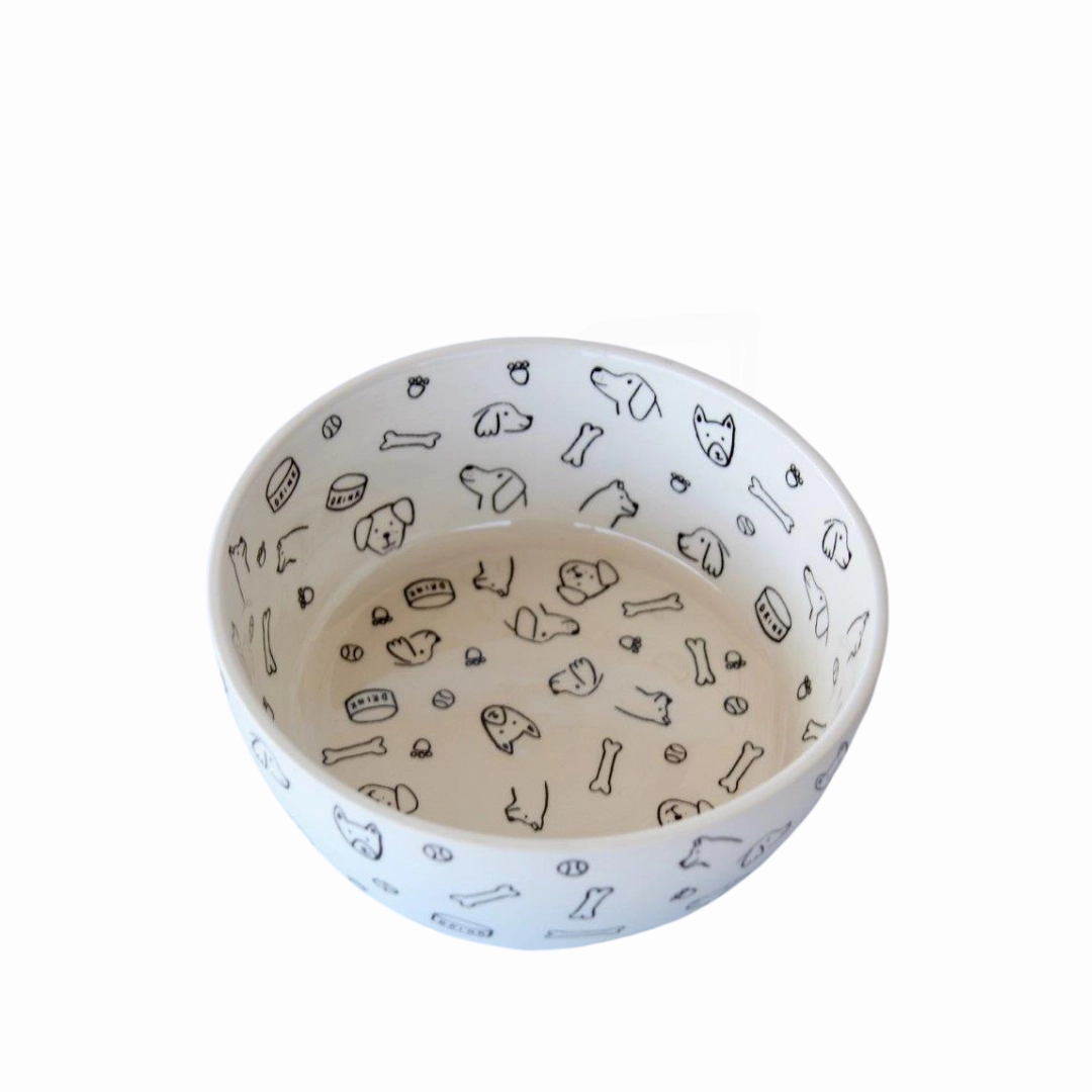 Black and white porcelain dog bowl