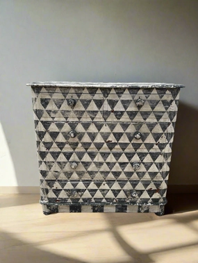 BLACK AND WHITE TRIANGLE PAINTED 4 DRAWER CHEST artistic wall mural