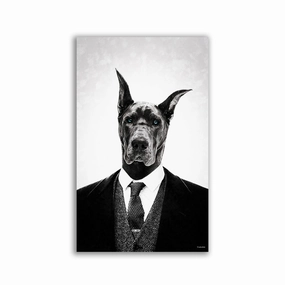 Black dog Portrait by Mr. Underdott framed mural artwork