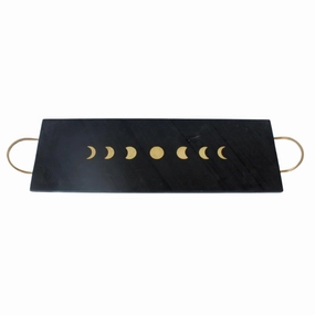Black slate & brass inlay marble tray with handles 46x15cm decorative home ornament