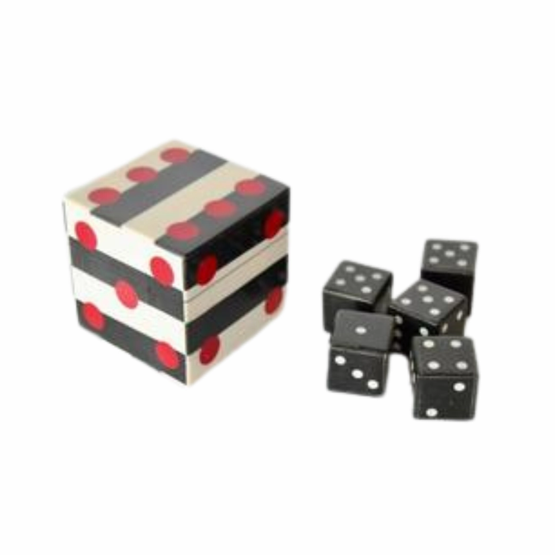 Black, White & Red Box With 5 Dice 8.5X8.5X8.5cm