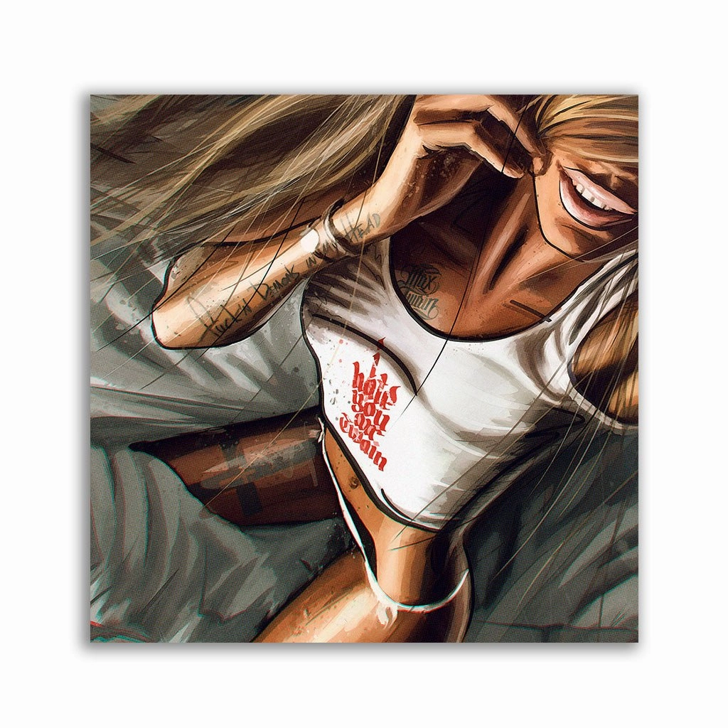 Blonde tattoo girl framed mural artwork