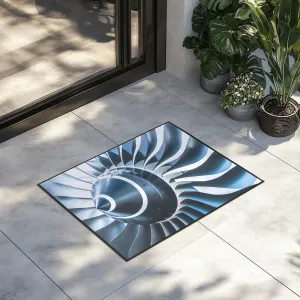 Blue Toned Super Jet Engine Blades Closeup Designed Door Mats door entrance rug