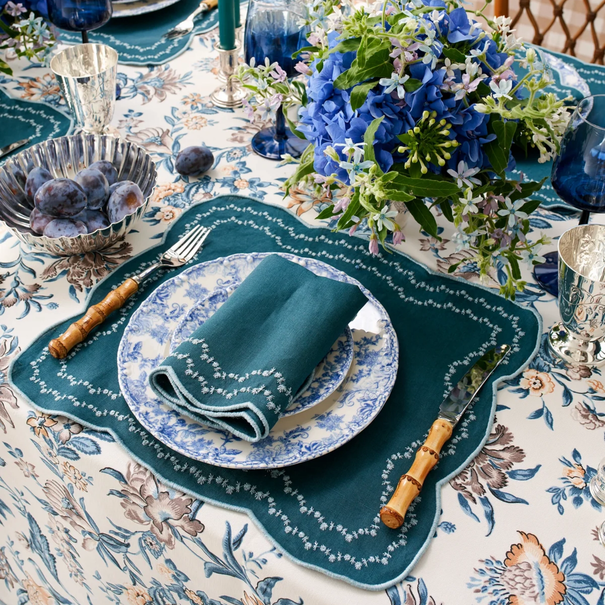 Blue & Brown Fall Floral Tablecloth