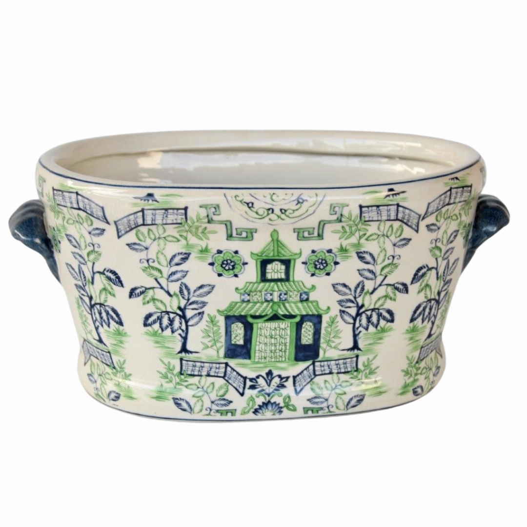 Blue & green pagoda foot bath 20x41x27cm decorative home ornament