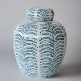 Blue & White Fern Jar With Lid 24X20cm decorative home ornament