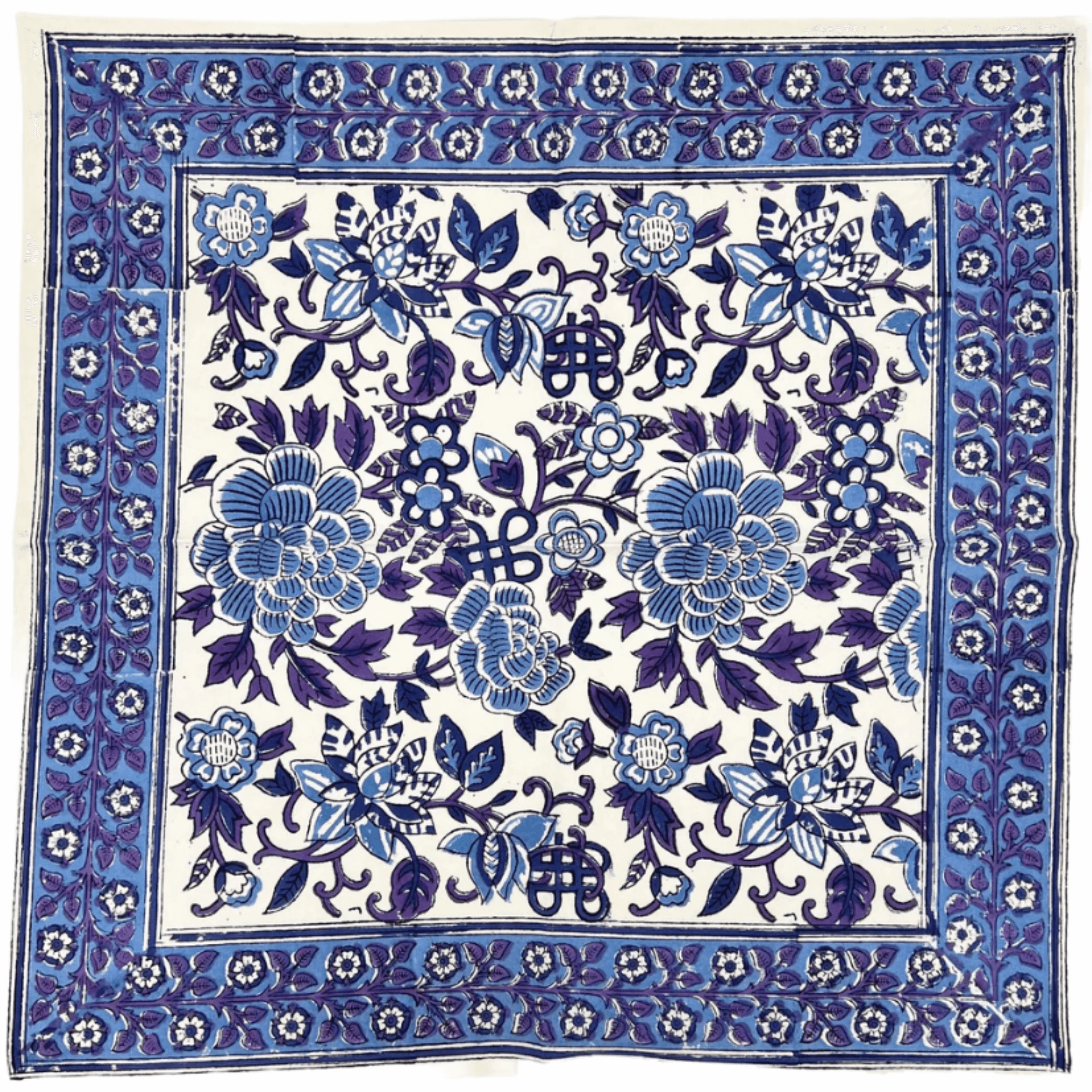 Blue & White Hand Block Printed Floral Dinner Napkin