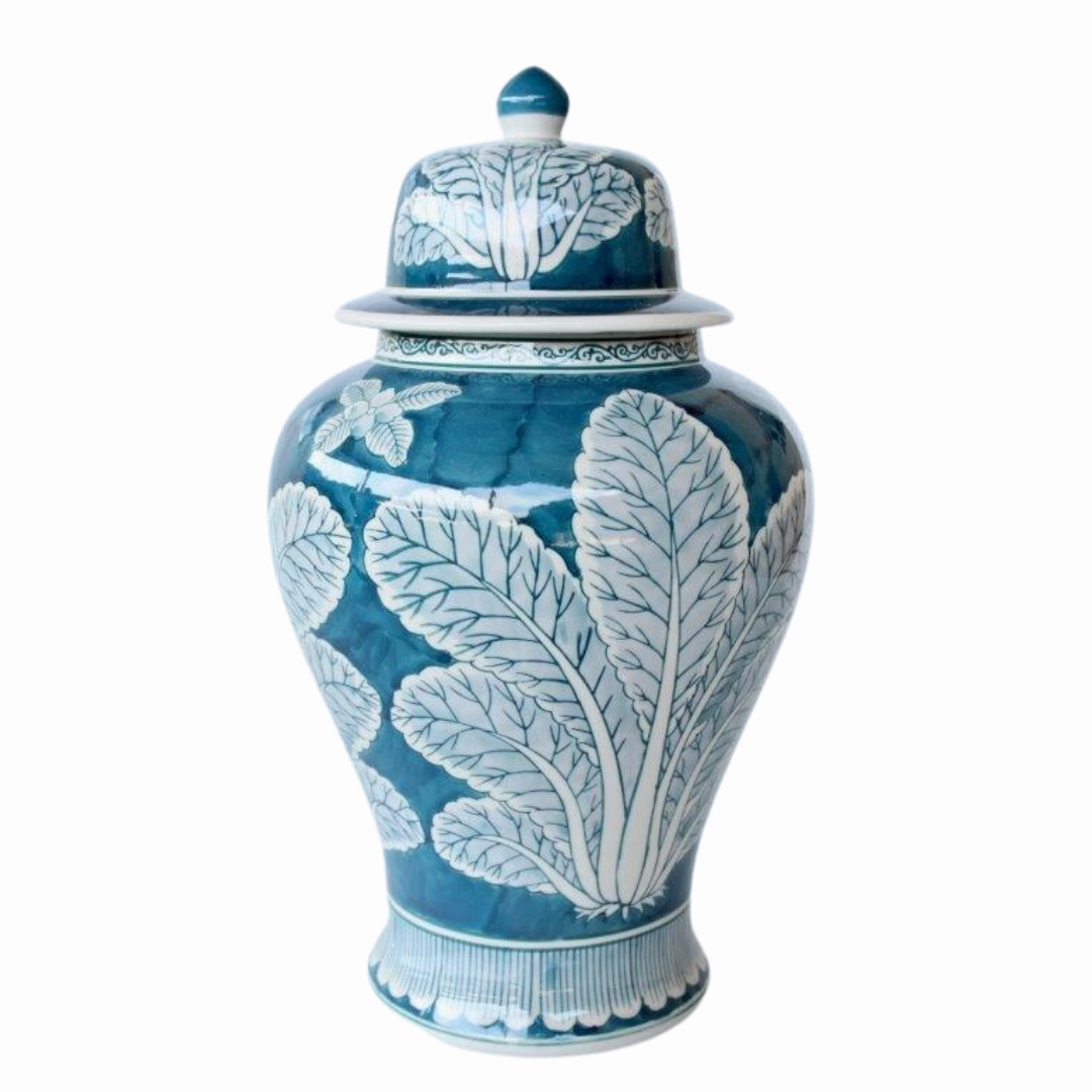 Blue & White Leaf Design Ginger Jar  43X25cm