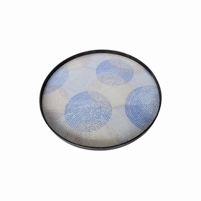 Blue and beige dots round tray 3.5X61cm decorative home ornament