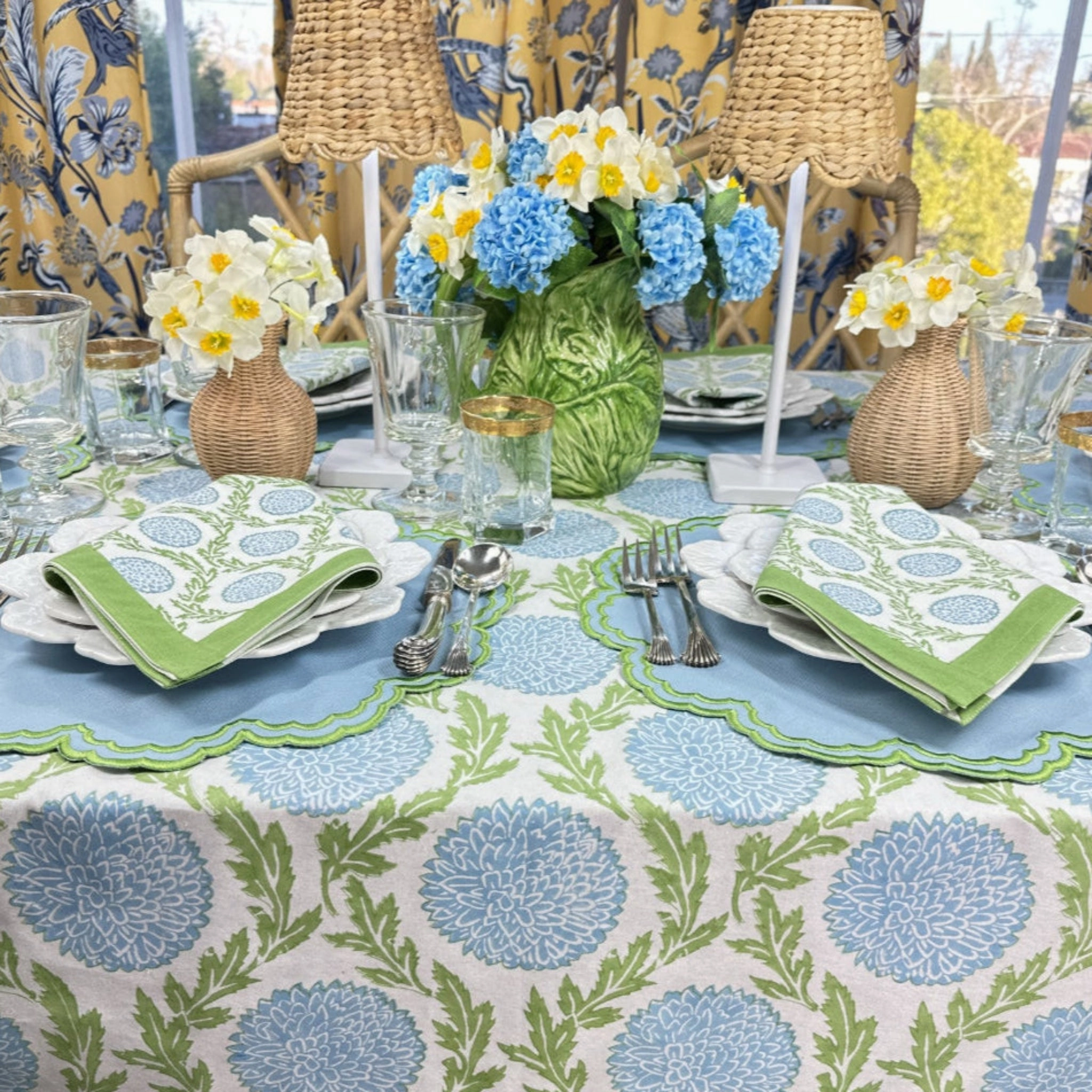 Blue and Green Flowers & Vines Napkin, Set of 4