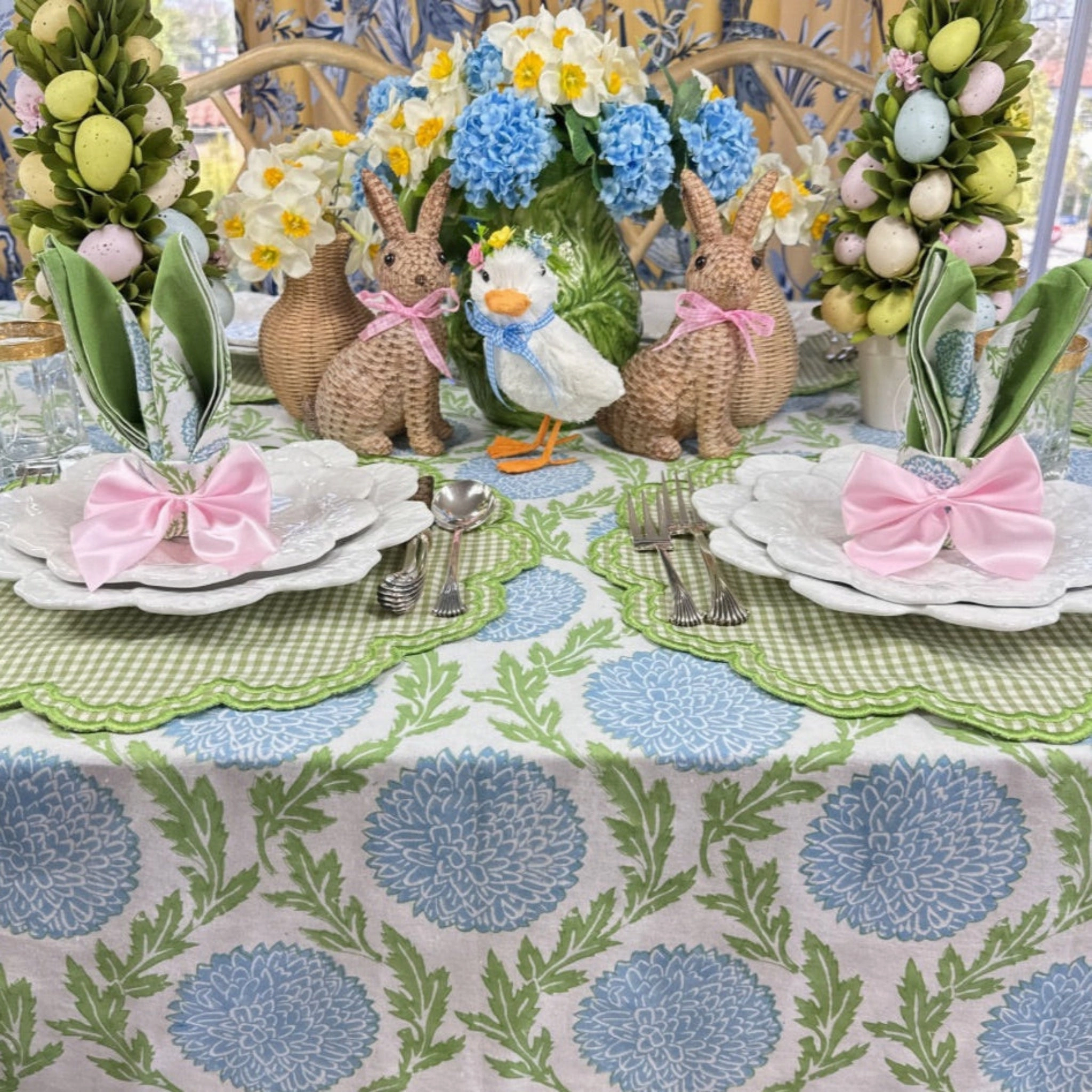 Blue and Green Flowers & Vines Tablecloth