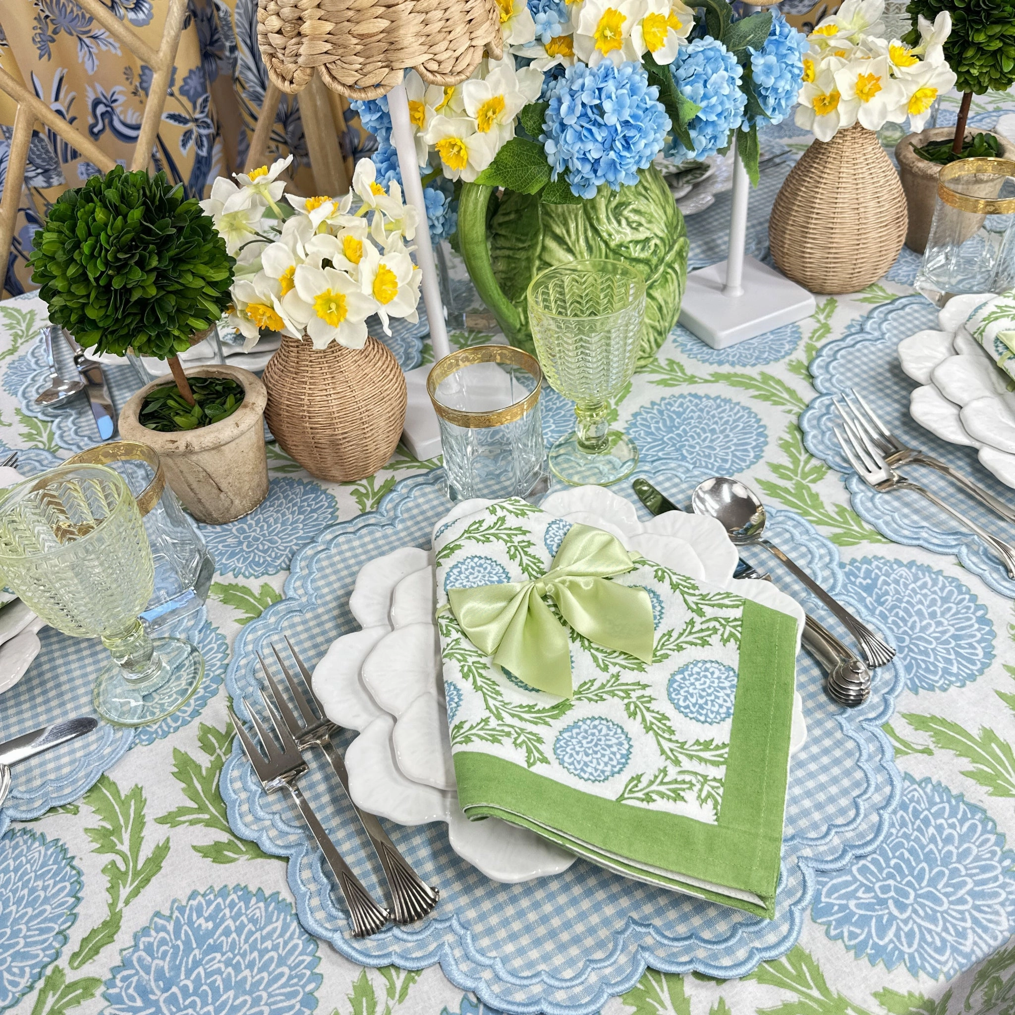 Blue and Green Flowers & Vines Tablecloth