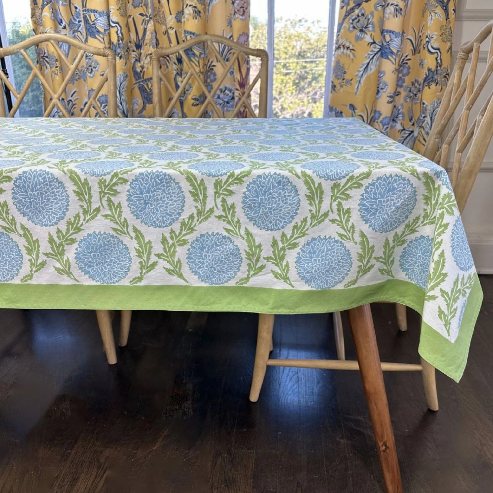 Blue and Green Flowers & Vines Tablecloth