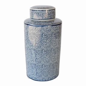 Blue and white crackle design jar with lid decorative home ornament