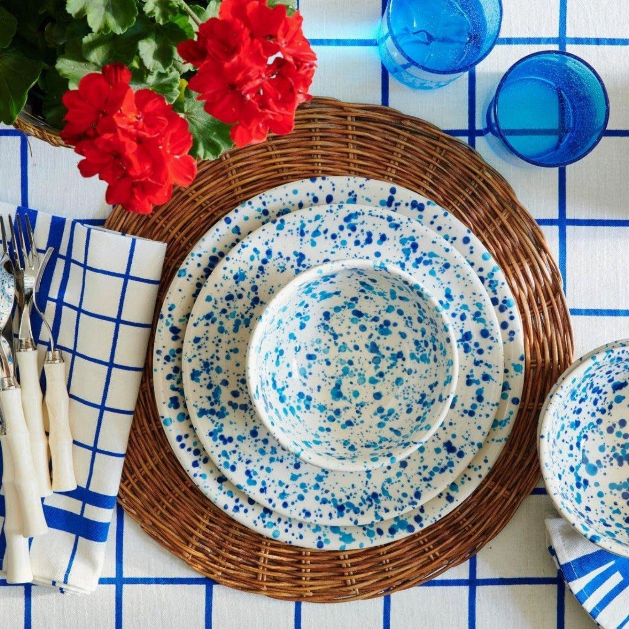 Blue and White Splatter Design Dinnerware Set