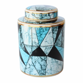 BLUE, BLACK & GOLD DESIGN JAR WITH LID 27X19CM decorative home ornament