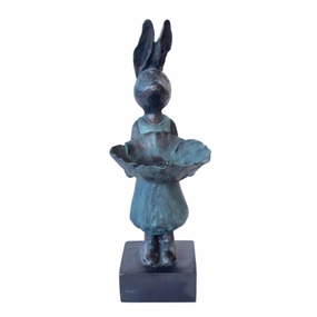 BLUE BRONZE BUNNY BIRD FEEDER 48X15X17CM decorative home ornament