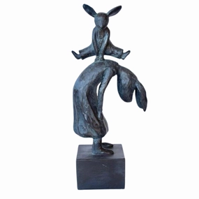 BLUE BRONZE LEAF FROG BUNNY 43X16X12CM decorative home ornament