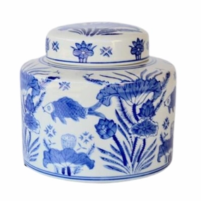BLUE FISH JAR WITH LID 17X19CM decorative home ornament