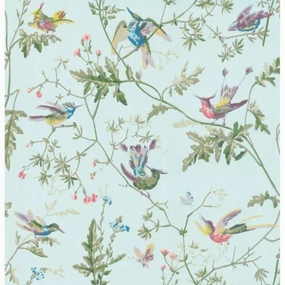 Blue Multicolor Hummingbirds Wallpaper paper wall covering