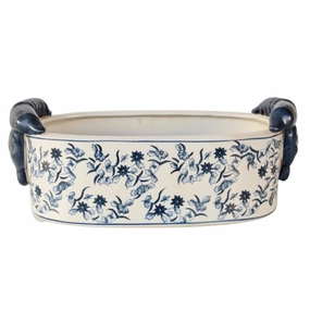 Blue oval planter 14x36x17cm decorative home ornament