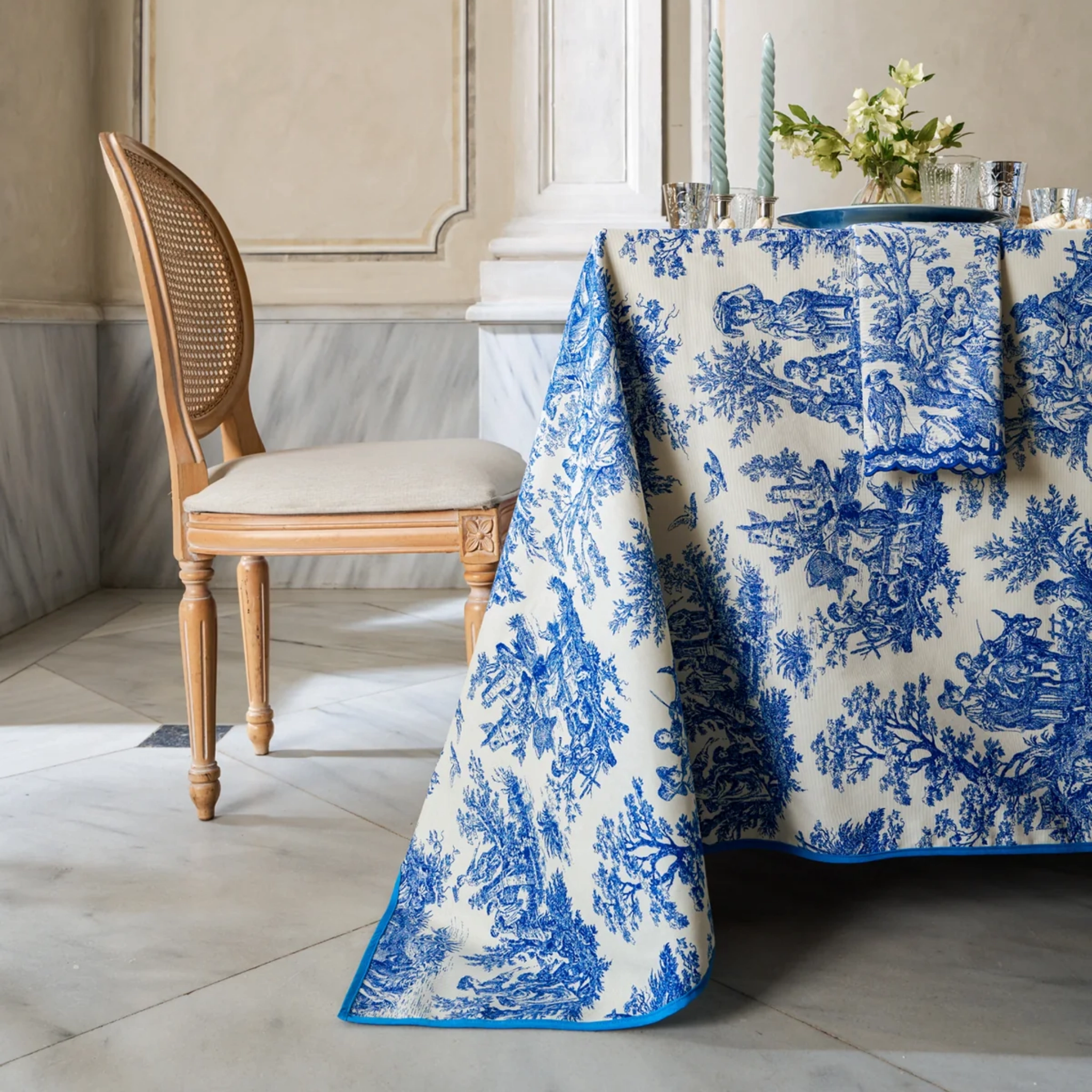 Blue Toile Tablecloth