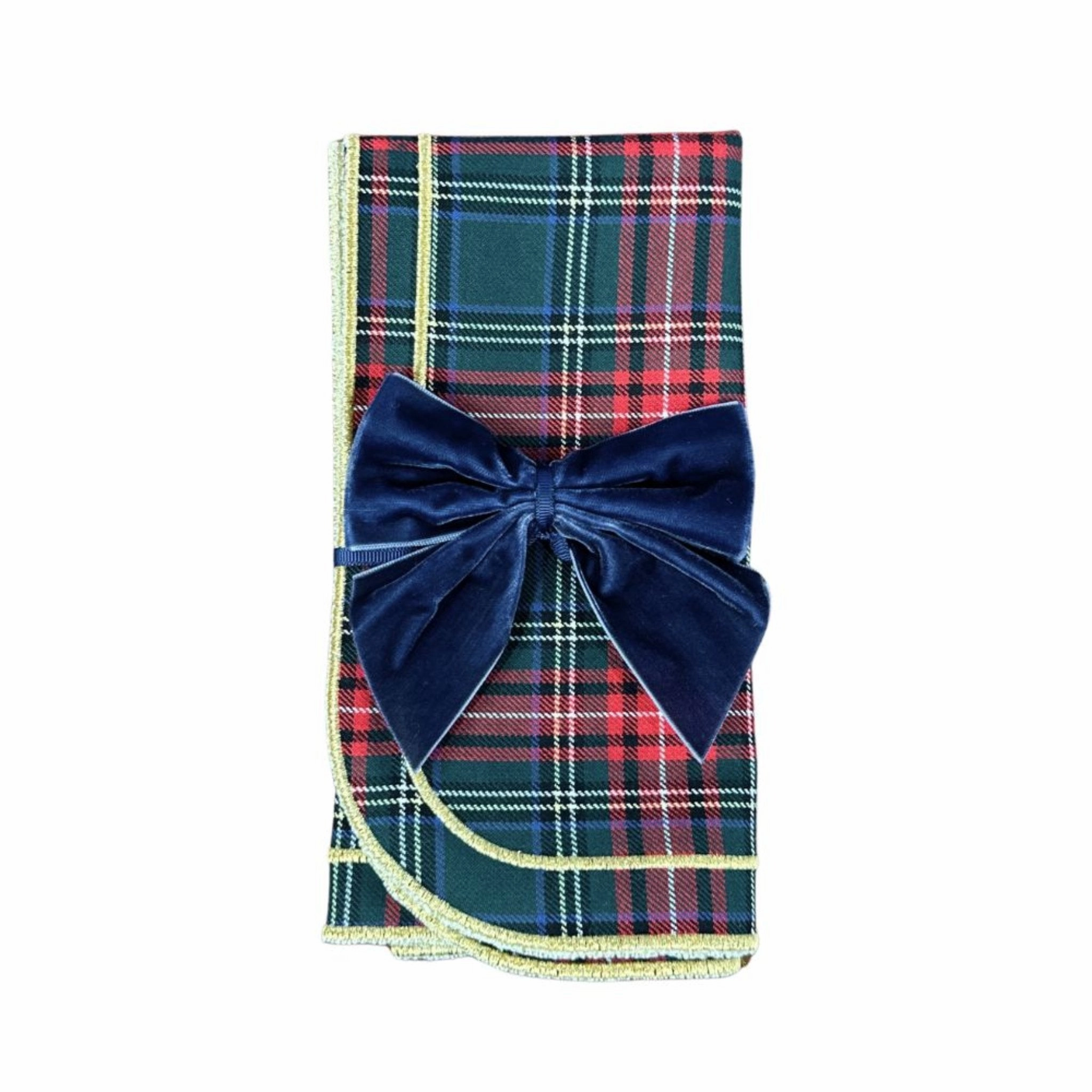 Blue Velvet Bow Napkin Ties, Set of 4