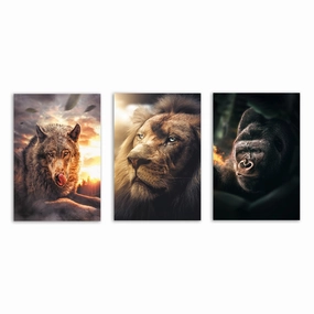 Boss Animals - Triptych by Zenzdesign framed mural artwork