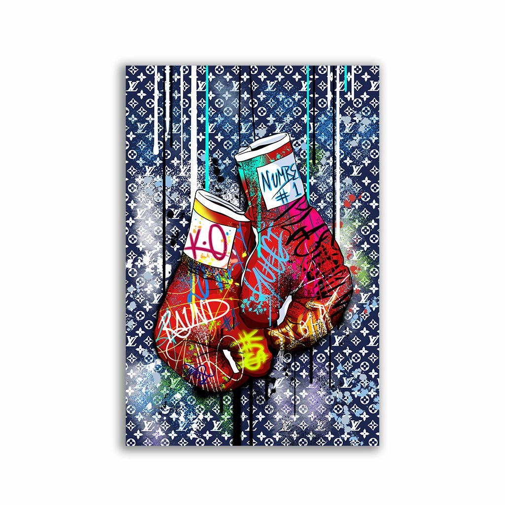 Boxing gloves framed mural artwork