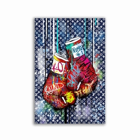 Boxing gloves framed mural artwork