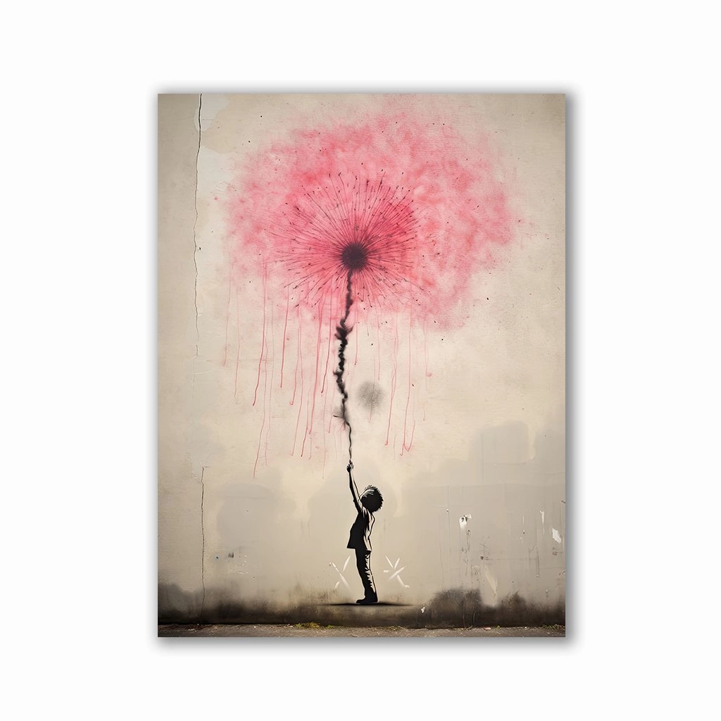 Boy with Dandelion x Banksy by Daniel Decker framed mural artwork