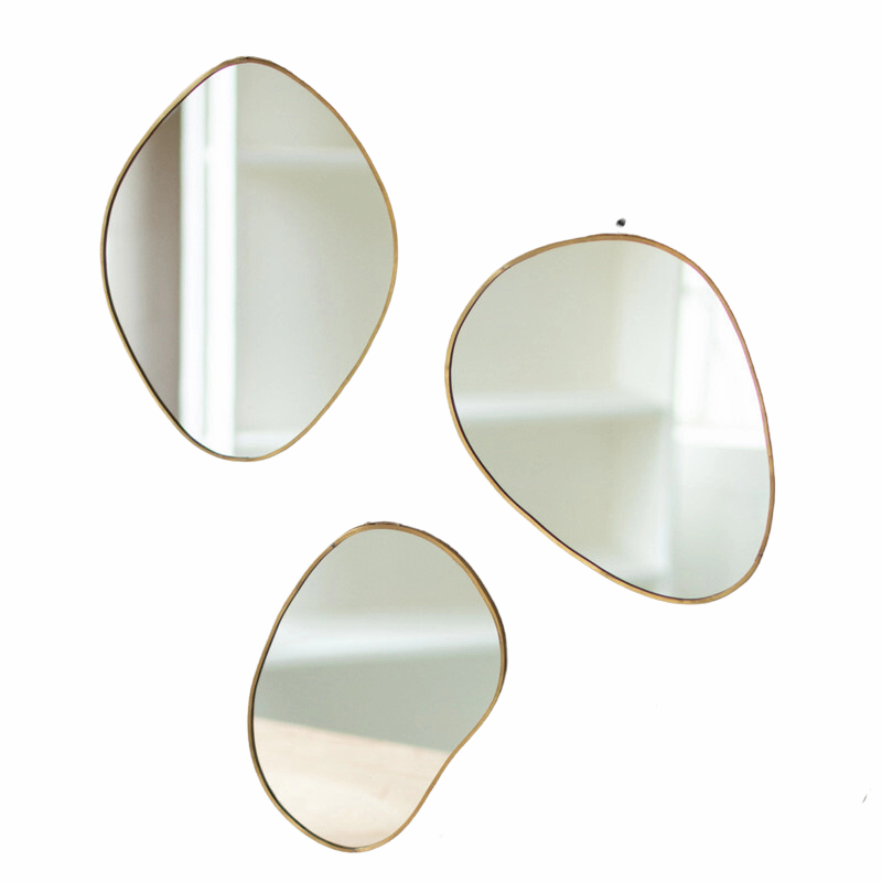 Brass Framed Organic Shaped Mirrors minimalist art object  