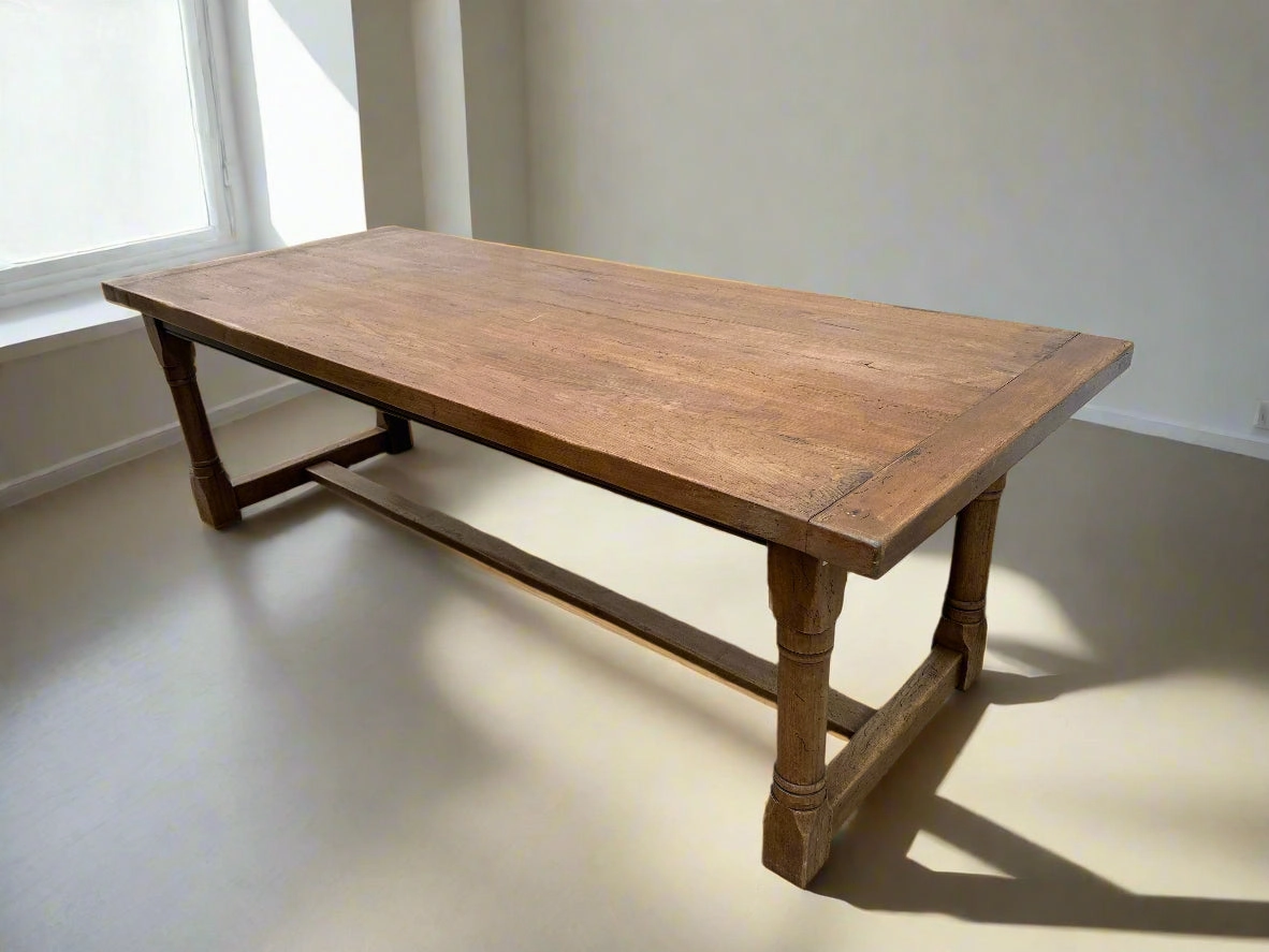 BREAD BOARD ENDS,TURNED LEG OAK FARM TABLE artistic wall mural