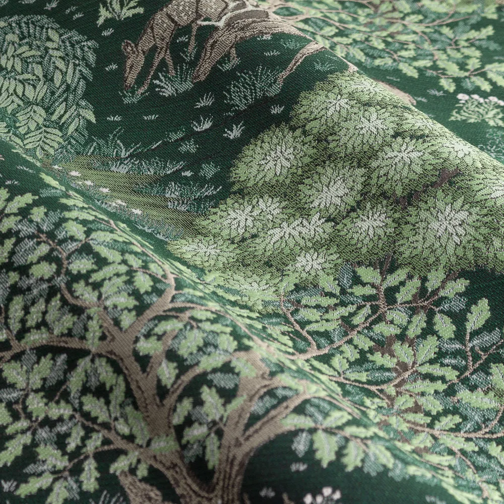 Brook Woodland Jacquard Pencil Pleat Curtains Forest Green