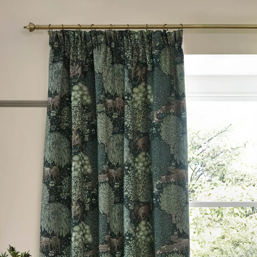 Brook Woodland Jacquard Pencil Pleat Curtains Forest Green