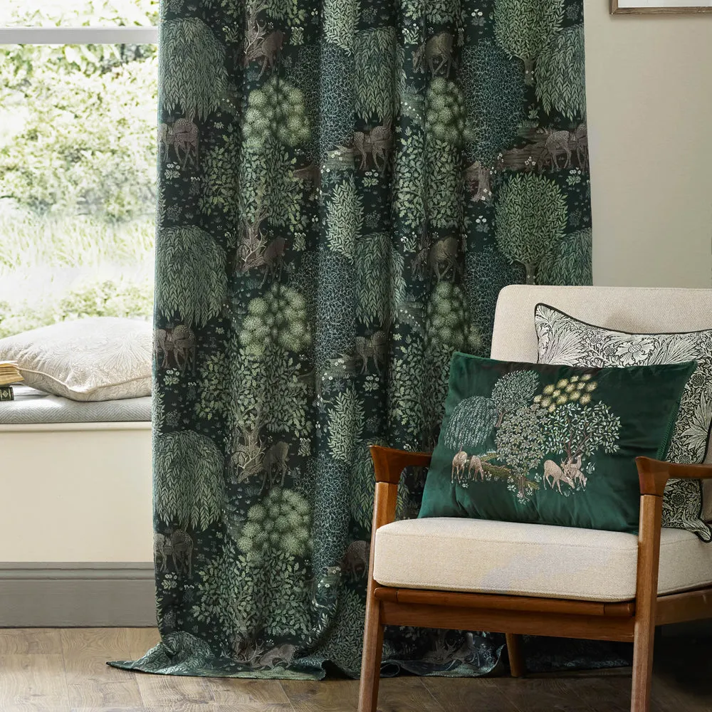 Brook Woodland Jacquard Pencil Pleat Curtains Forest Green