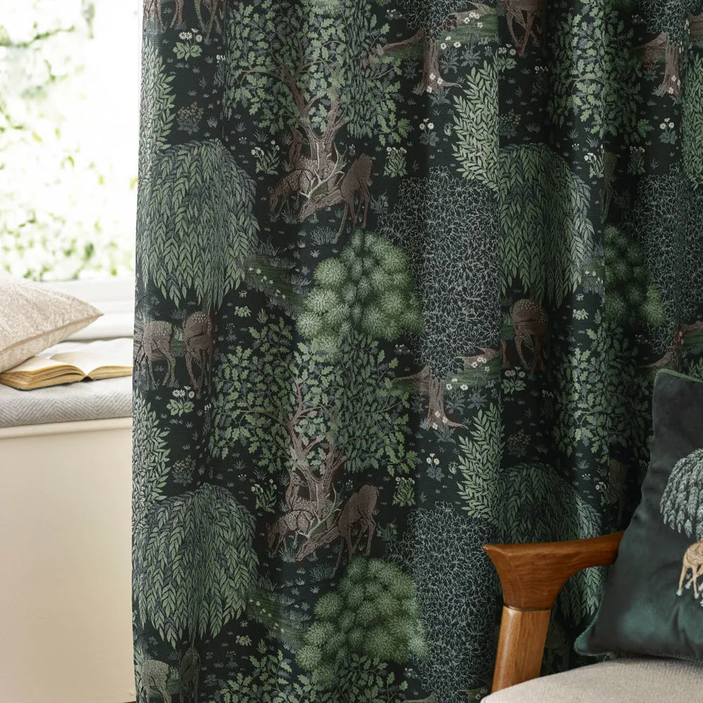 Brook Woodland Jacquard Pencil Pleat Curtains Forest Green