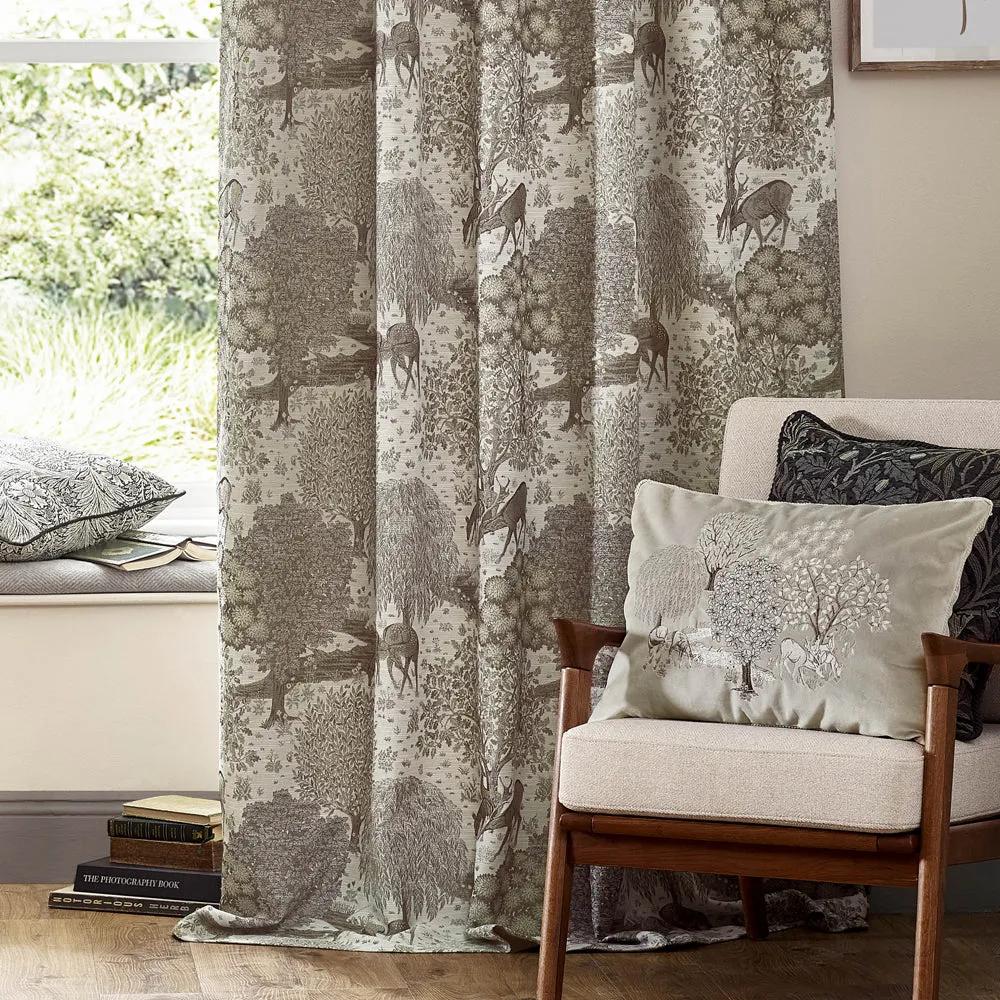 Brook Woodland Jacquard Pencil Pleat Curtains Linen