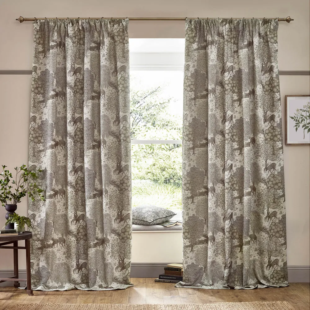 Brook Woodland Jacquard Pencil Pleat Curtains Linen