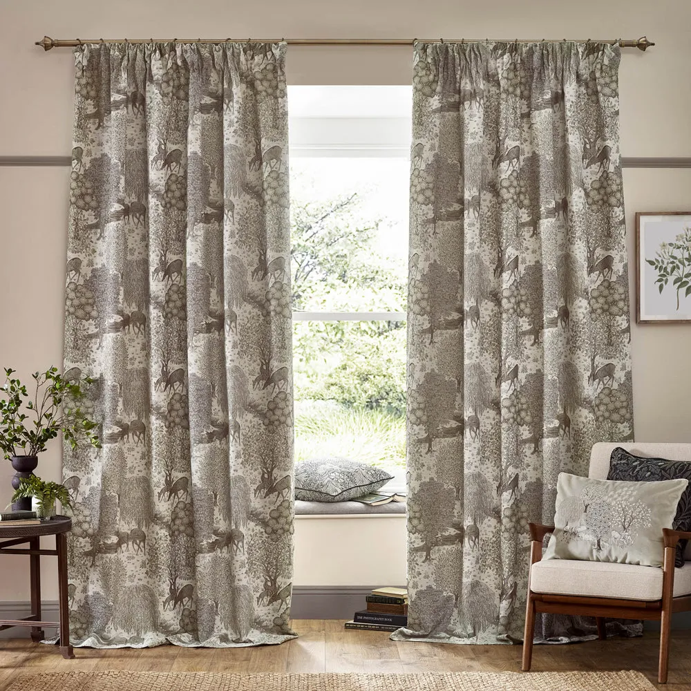 Brook Woodland Jacquard Pencil Pleat Curtains Linen