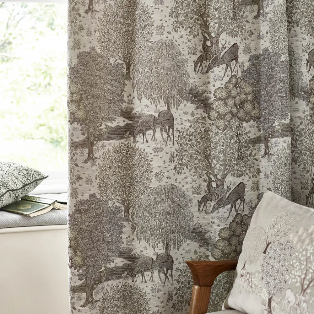 Brook Woodland Jacquard Pencil Pleat Curtains Linen