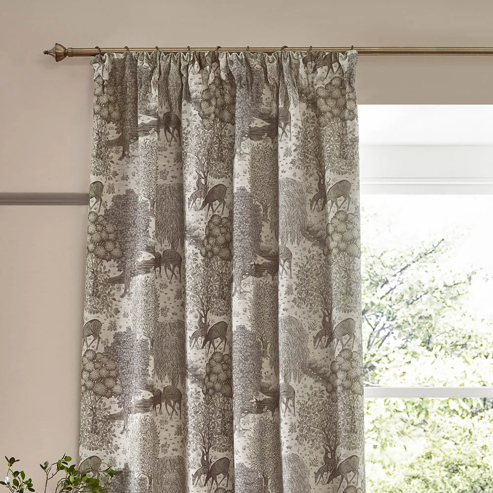 Brook Woodland Jacquard Pencil Pleat Curtains Linen