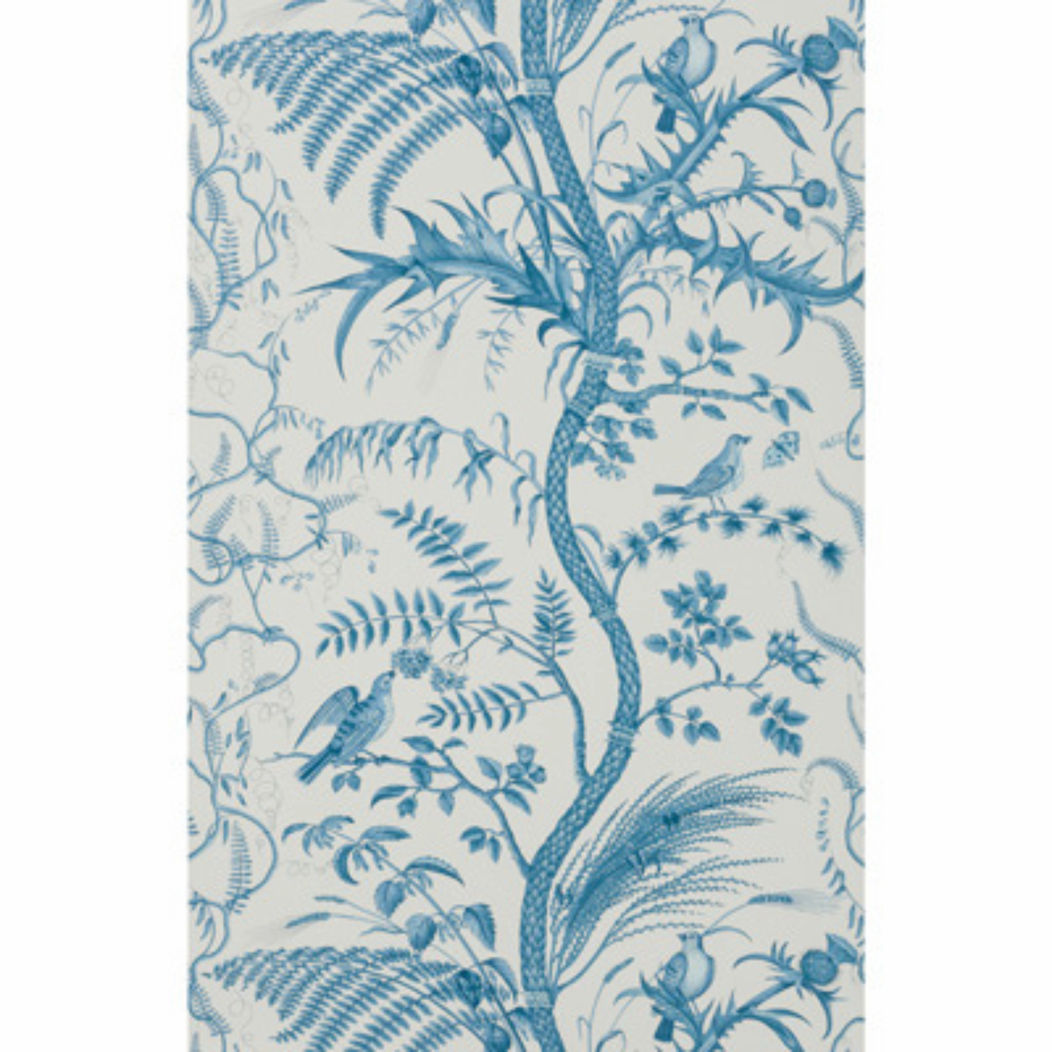 Brunschwig & Fils Aqua Blue Bird and Thistle Print Wallpaper paper wall covering