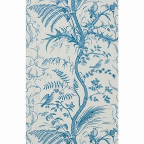 Brunschwig & Fils Aqua Blue Bird and Thistle Print Wallpaper paper wall covering