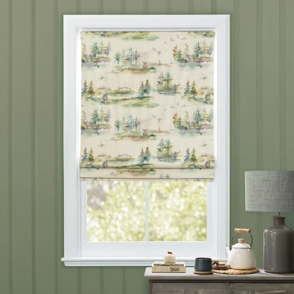 Caledonian Forest Printed Cotton Made to Measure Roman Blinds Topaz