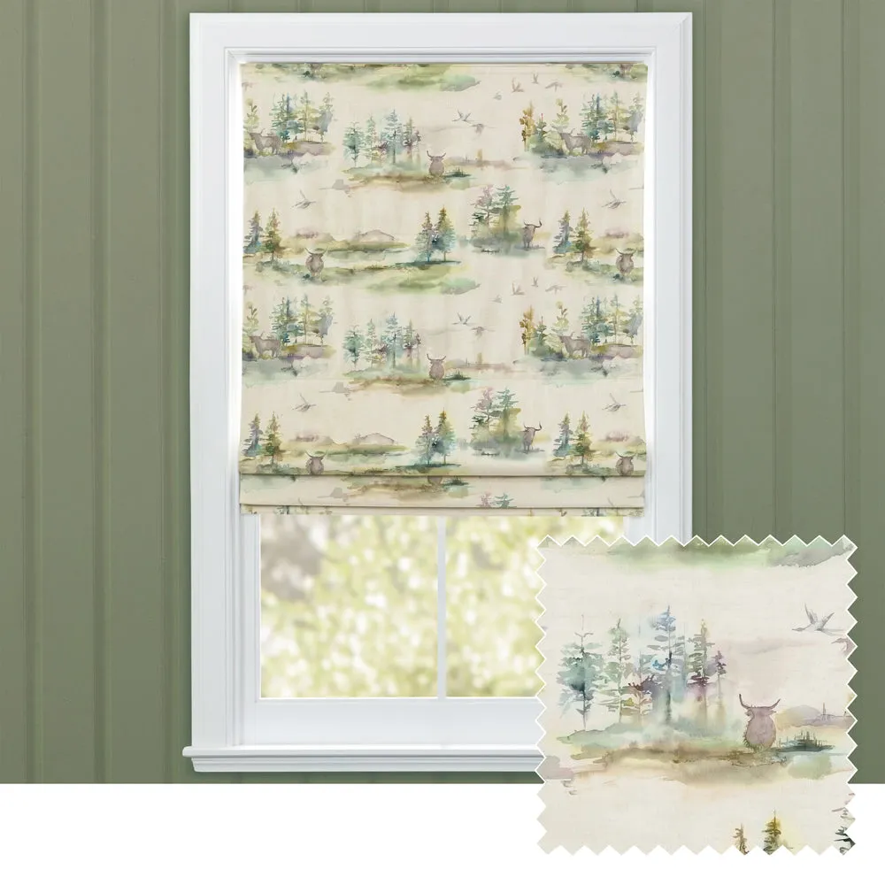 Caledonian Forest Printed Cotton Made to Measure Roman Blinds Topaz chic floor carpet  