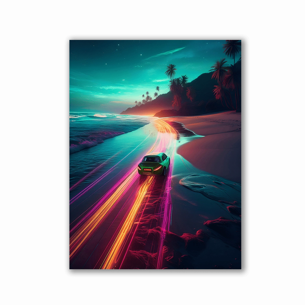 Car Series - Neon Beach by Aldanis framed mural artwork