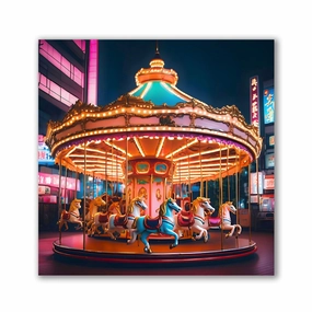 Carousel at night by Iconica framed mural artwork